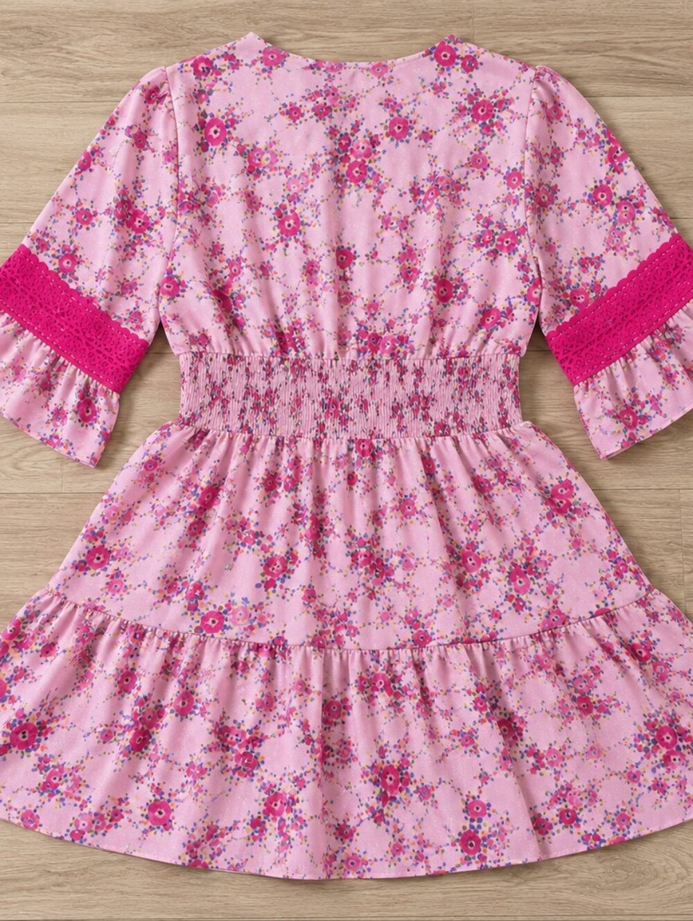 Betsey Johnson Pink Floral Lace Trim Mini Dress NWT Women's Medium - Picture 3 of 4